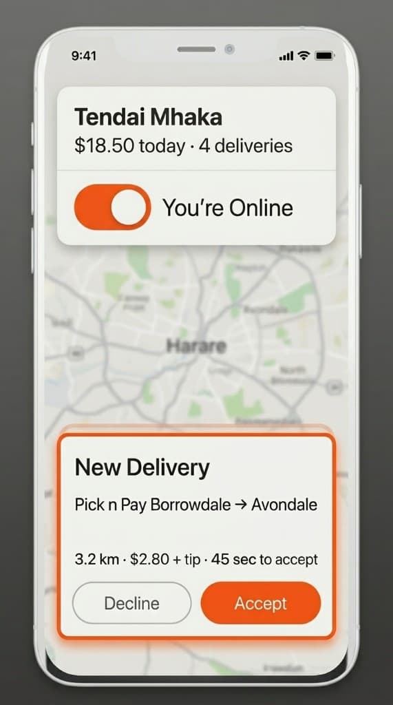Manna Rider App showing a new delivery offer with accept and decline actions